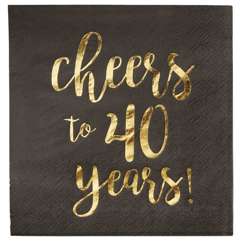 BLUE PANDA 40th Birthday Napkins - 5 x 5 In, 50-Pack, 3-Ply, Black & Gold Foil - Cheers to 40 Years & Cocktail Napkins for Birthday Party Decor - Image 3